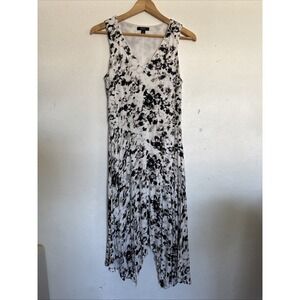 Simply Vera Wang Sleeveless Dress Hanky Hem Tank Black White Floral Beachy Sz S
